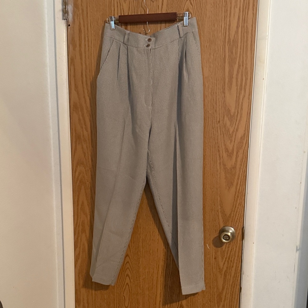 Vintage 80s 90s Over & Under Classic Tweed Checked Tan Brown Women's Trousers